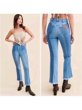NWT Wrangler Wrock 672 High Rise Kick Flare Jeans Size 29 Two Tone Cowgirl NEW